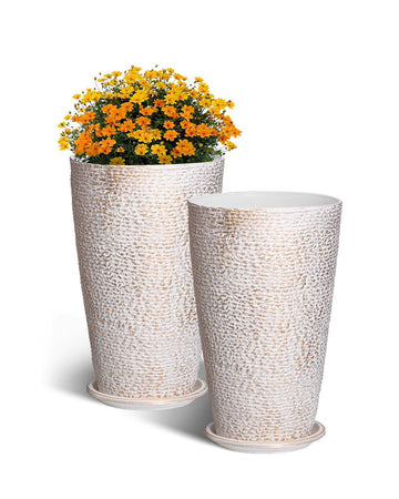 Tall Outdoor Planters Set of 2, 21-Inch Round, Drainage