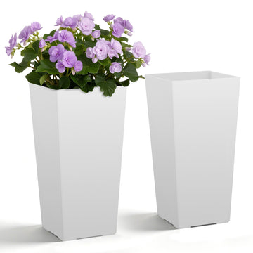 Tall Tapered Planters Set of 2, 550mm, White, Casters, Drainage