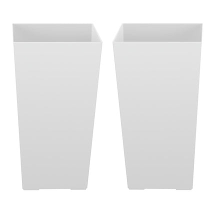 Tall Tapered Planters Set of 2, 550mm, White, Casters, Drainage