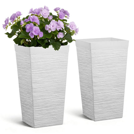 Tall Tapered Planters Set of 2, 580 mm, White Plastic, With Casters