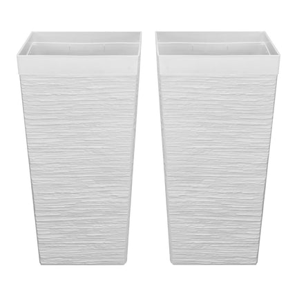 Tall Tapered Planters Set of 2, 580 mm, White Plastic, With Casters