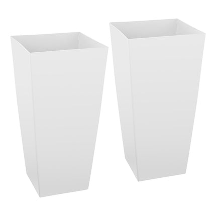 Tall Tapered Planters Set of 2, White, Casters, Drainage