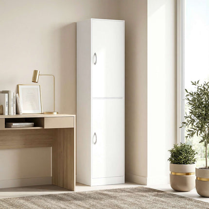Tall White 5-Tier Bookshelf with Adjustable Shelves