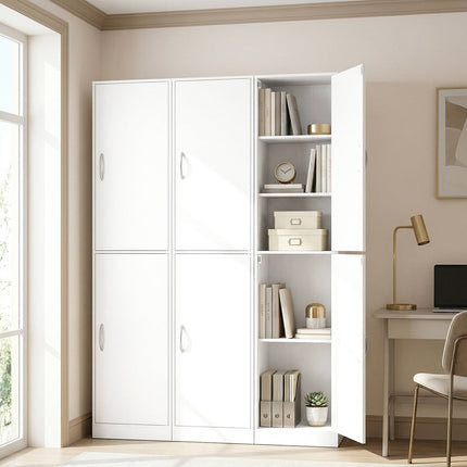 Tall White 5-Tier Bookshelf with Adjustable Shelves