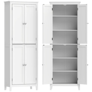 Tall White Bathroom Cabinet with Adjustable Shelves, 170 cm