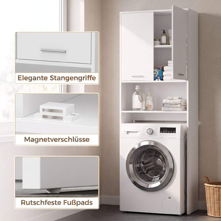 Tall White Bathroom Cabinet with Doors and Open Shelf