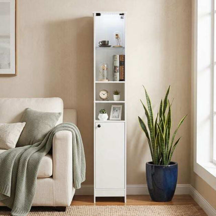 Tall White Bathroom Cabinet with LED Lights & Glass Door