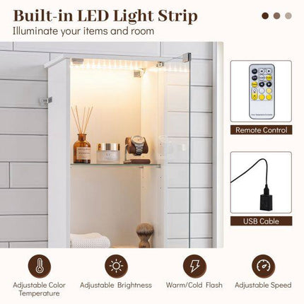 Tall White Bathroom Cabinet with LED Lights & Glass Door