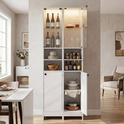Tall White Bathroom Cabinet with LED Lights & Glass Door