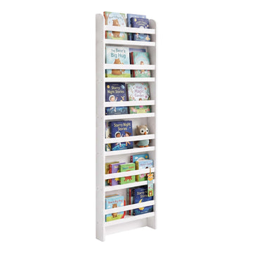 Tall White Children's Bookcase with 6 Compartments