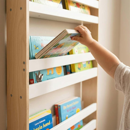Tall White Children's Bookcase with 6 Compartments