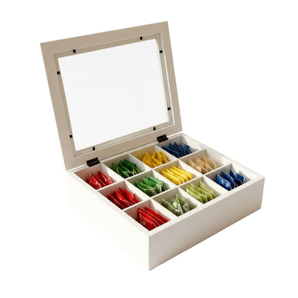 Tea Box with Lid, 12 Compartments, Bamboo Design