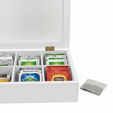 Tea Box with Lid, 12 Compartments, Bamboo Design