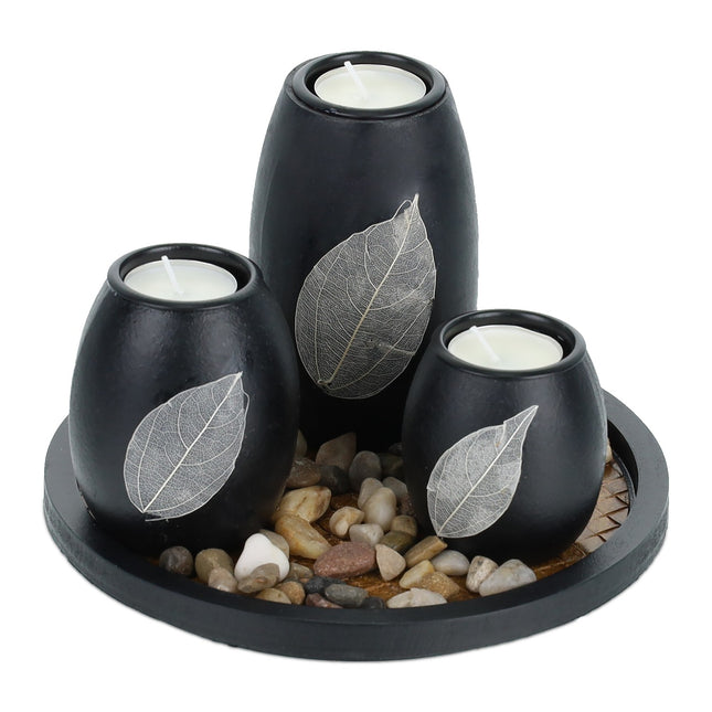 Tea Light Holder Set with Tray and Stones