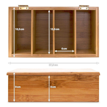 Tea box in bamboo with 4 compartments