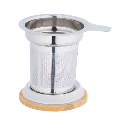 Tea glass with tea strainer and bamboo lid