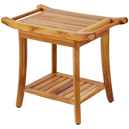 Teak Shower Bench 22 x 14.4 x 18.5 in, 300 Lb, Shelf