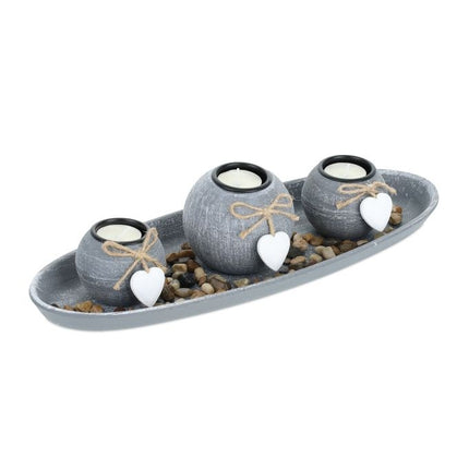 Tealight holder with tray and decorative stones