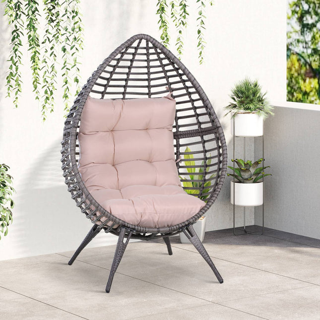 Raised tear-eyed rattan garden chair with cushion, steel grey