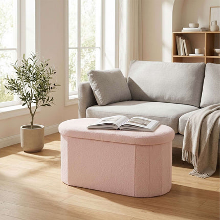 Teddy Fabric Storage Bench, Oval Shape, 76 cm
