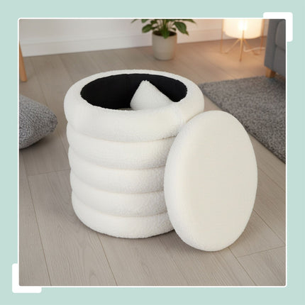 Teddy Fabric Storage Stool with Hidden Compartment