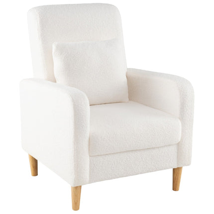 Teddy Lounge Chair with Lumbar Cushion, Wood Legs, Beige