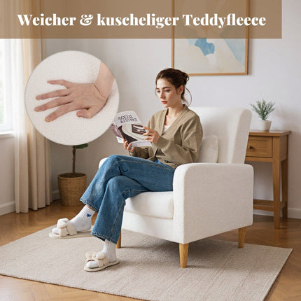 Teddy Lounge Chair with Lumbar Cushion, Wood Legs, Beige
