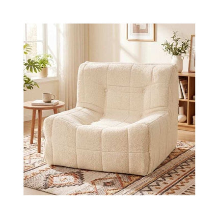 Teddy Plush Floor Sofa Beanbag with One-Piece Foam, White, Max 150 kg