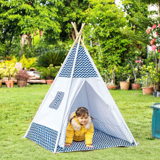 Teepee tent for children, white, with pillow & mat, indoor/outdoor