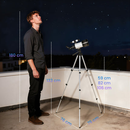 Telescope with 70 mm Lens, Adjustable Tripod, Silver