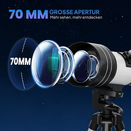 Telescope with 70 mm Lens, Adjustable Tripod, Silver
