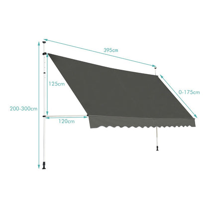 Telescopic Awning Sun Protection Extendable Canopy Sun Protection UV-Repellent Waterproof Awning 395cm Wide Gray