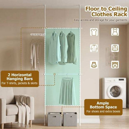 Telescopic Clothes Rack, Adjustable Metal, White