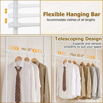Telescopic Clothes Rack, Adjustable Metal, White