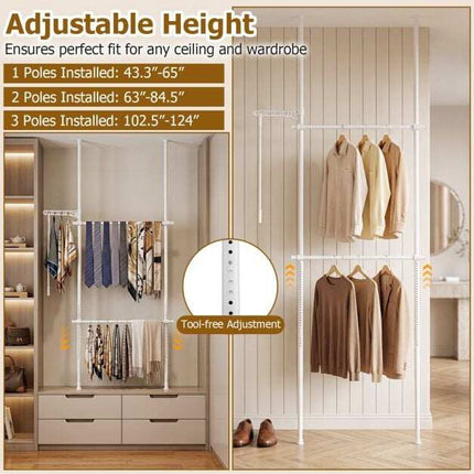 Telescopic Clothes Rack, Adjustable Metal, White