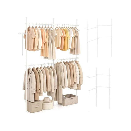 Telescopic Clothes Rack Floor to Ceiling with 4 Rails, White, Adjustable Height