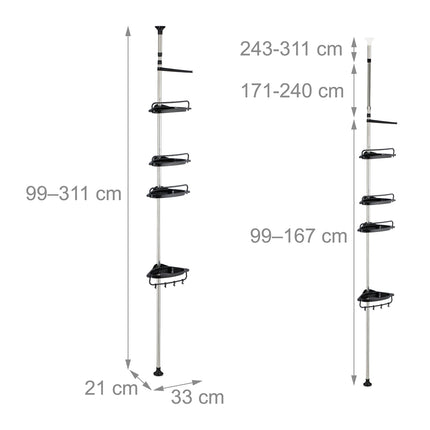 Telescopic Shower Caddy, Height-Adjustable with 4 Baskets