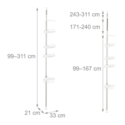 Telescopic Shower Caddy, Height-Adjustable with 4 Baskets