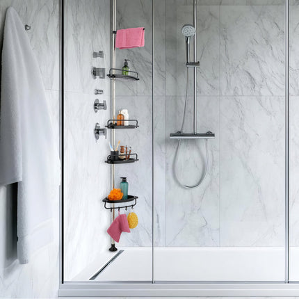 Telescopic Shower Caddy, Height-Adjustable with 4 Baskets