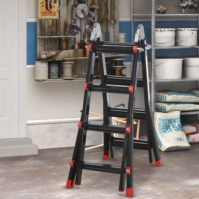 4 m aluminum telescopic ladder, foldable and non-slip, 150 kg capacity