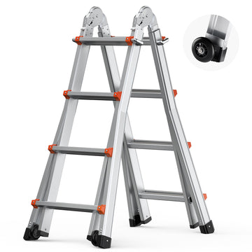 Telescoping A-Frame Ladder, 13 Ft Aluminum, 330 Lb