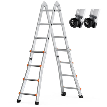 Telescoping A-Frame Ladder, 13 Ft Aluminum, 330 Lb
