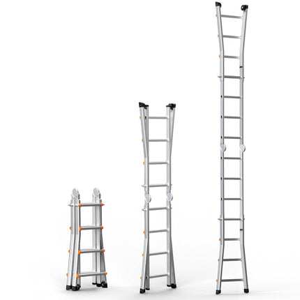 Telescoping A-Frame Ladder, 15.5 ft Aluminum, 330 lb