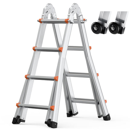 Telescoping A-Frame Ladder, 15.5 ft Aluminum, 330 lb