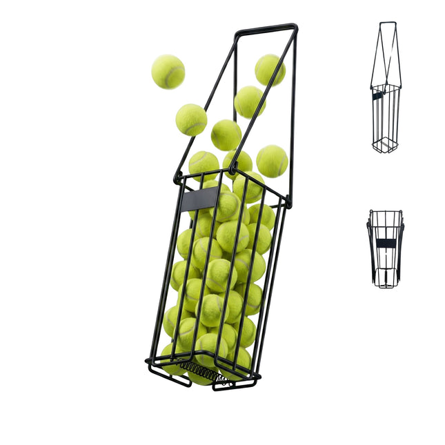 Tennis Ball Basket, Black Metal, Fold-Down Handles