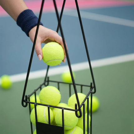 Tennis Ball Basket, Black Metal, Fold-Down Handles