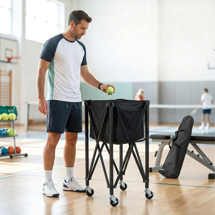 Tennis Ball Trolley, Foldable 150-Ball Cart With Bag