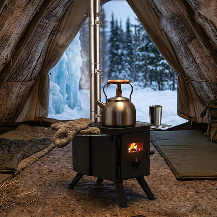 Tent Stove with Borosilicate Glass and Adjustable Chimney