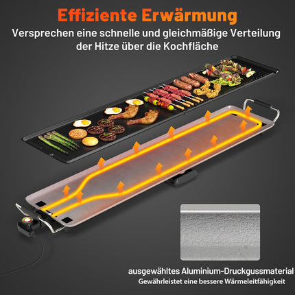 Teppanyaki Grill 1800W, Non-Stick, Adjustable Temp, 100cm