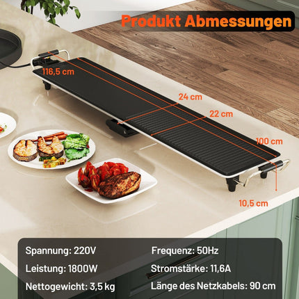Teppanyaki Grill 1800W, Non-Stick, Adjustable Temp, 100cm